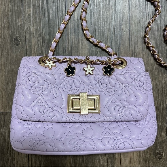 Aldo Lavander Quilted Crossbody Bag Golden Double Shoulder Strap Chain - Picture 3 of 17